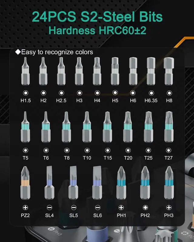 Alt view image 4 of 7 - 24 in 1 Ratchet Screwdriver Set Magnetic Screwdriver Kit DIY Repair Tool Kit Detachable Assembly T Handle Portable Case for Bicycle Furniture Electronics DIY