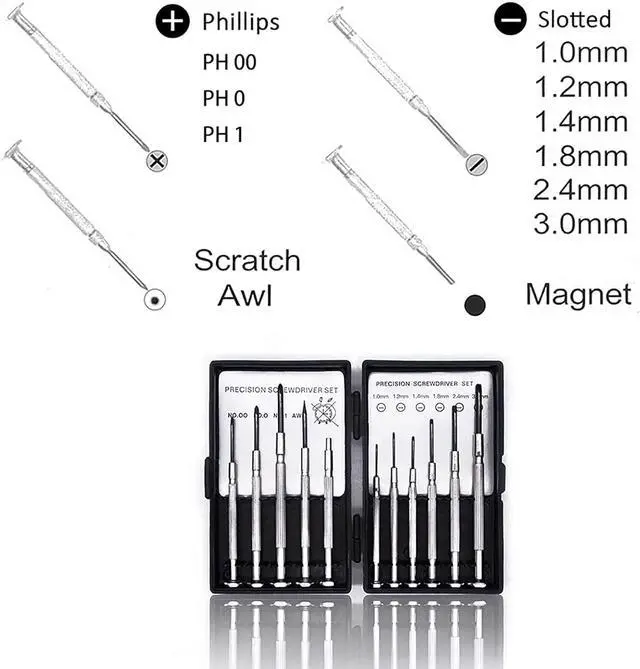 Alt view image 4 of 6 - 11PCS Mini Screwdriver Set Small Tools with 11 Different Size Flathead and Phillips Screwdrivers Precision Screwdriver Set for Jewelry Watch iPhone Toys Computer Eyeglass Repair