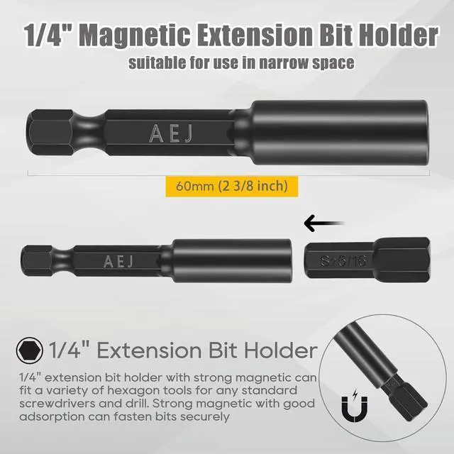 Alt view image 4 of 7 - 49-Pack Screwdriver Bit Set Hex Head Drill Bit Set Torx Square Slotted Phillips Bit Set with 1/4 Bit Holder 1/4 Hex Shank S2 Steel 1Long