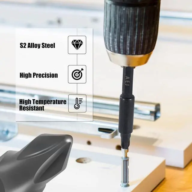 Alt view image 6 of 7 - 49-Pack Screwdriver Bit Set Hex Head Drill Bit Set Torx Square Slotted Phillips Bit Set with 1/4 Bit Holder 1/4 Hex Shank S2 Steel 1Long