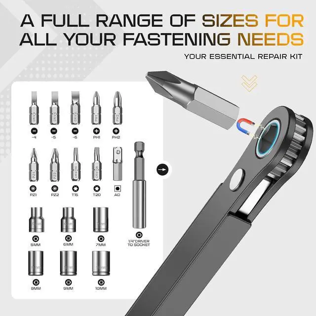 Alt view image 2 of 7 - Right Angle Screwdriver Mens Gifts - 90 Degree Offset Ratcheting Screwdriver Pocket Mini Low Profile Ratchet Wrench Bit Socket Set for Tight Space Cool Gadgets EDC Gear Tool Stocking Stuffers for Men