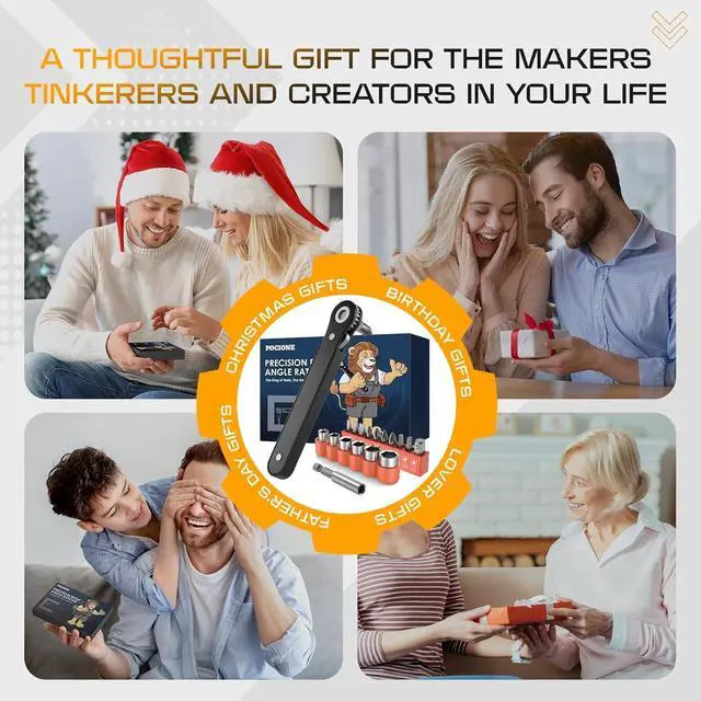 Alt view image 3 of 7 - Right Angle Screwdriver Mens Gifts - 90 Degree Offset Ratcheting Screwdriver Pocket Mini Low Profile Ratchet Wrench Bit Socket Set for Tight Space Cool Gadgets EDC Gear Tool Stocking Stuffers for Men