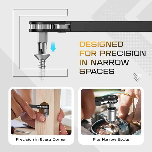 Alt view image 4 of 7 - Right Angle Screwdriver Mens Gifts - 90 Degree Offset Ratcheting Screwdriver Pocket Mini Low Profile Ratchet Wrench Bit Socket Set for Tight Space Cool Gadgets EDC Gear Tool Stocking Stuffers for Men