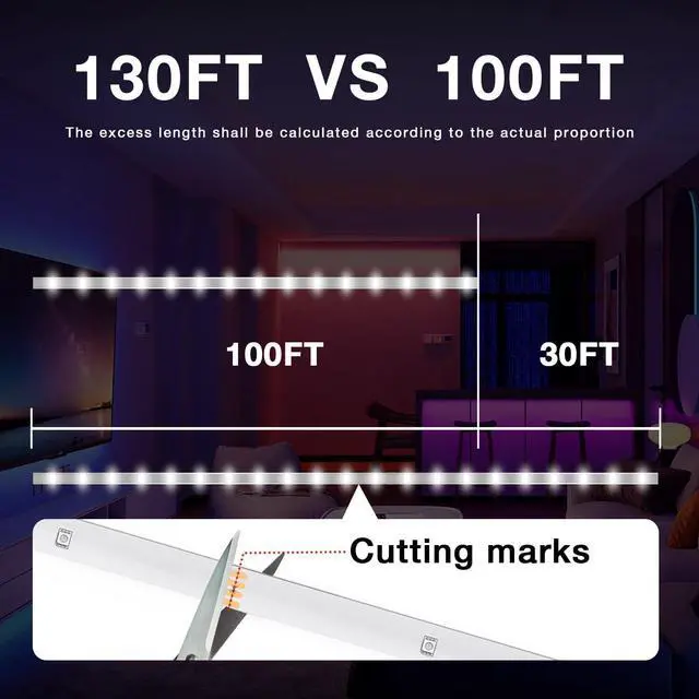 Alt view image 2 of 7 - LED Strip Lights 130ft Lights Strip for Bedroom Desk Indoor Room Bedroom Brithday Gifts RGB Decor with Remote and 24V Power Supply