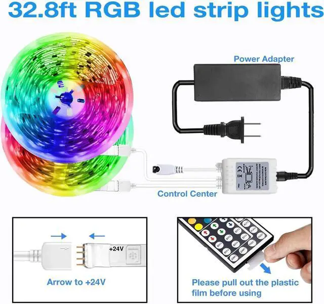 Alt view image 3 of 7 - Led Strip Lights 32.8ft Kit with Remote and Power Supply Color Changing