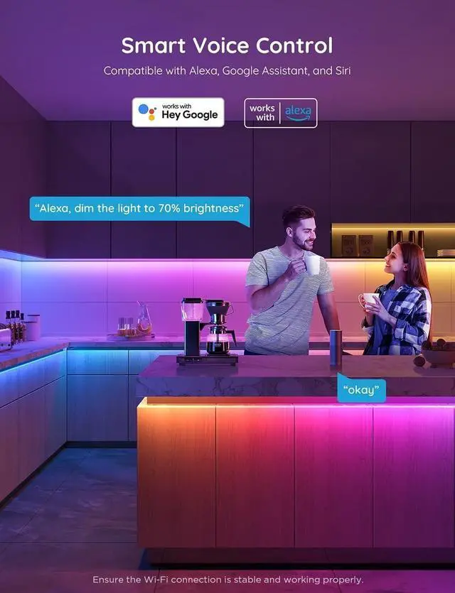 Alt view image 3 of 7 - 100ft RGBIC LED Strip Lights Smart LED Lights Work with Alexa and Google Assistant LED Lights for Bedroom WiFi App Control Segmented DIY Multiple Colors Color Changing Light (2 x 50ft)