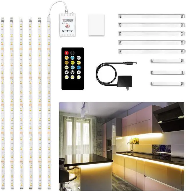 Main image of Under Cabinet Lights 6 PCS Under Cabinet Lighting with Remote Dimmable LED Strip Lights for Bedroom LED Lights for Kitchen Cabinet Counter Shelf 2700K-6500K Warm to Daylight White 9.8ft