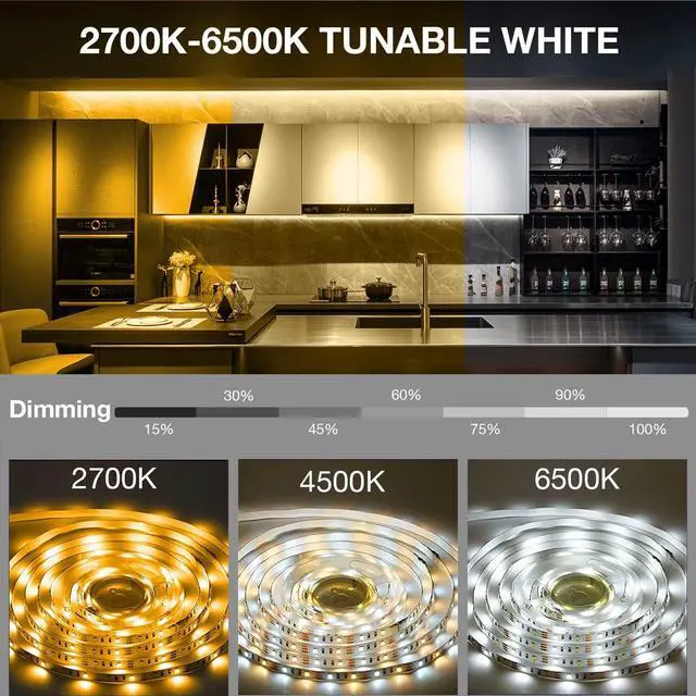 Alt view image 2 of 7 - Under Cabinet Lights 6 PCS Under Cabinet Lighting with Remote Dimmable LED Strip Lights for Bedroom LED Lights for Kitchen Cabinet Counter Shelf 2700K-6500K Warm to Daylight White 9.8ft