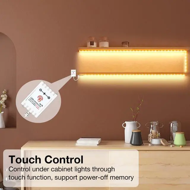 Alt view image 4 of 7 - Under Cabinet Lights 6 PCS Under Cabinet Lighting with Remote Dimmable LED Strip Lights for Bedroom LED Lights for Kitchen Cabinet Counter Shelf 2700K-6500K Warm to Daylight White 9.8ft