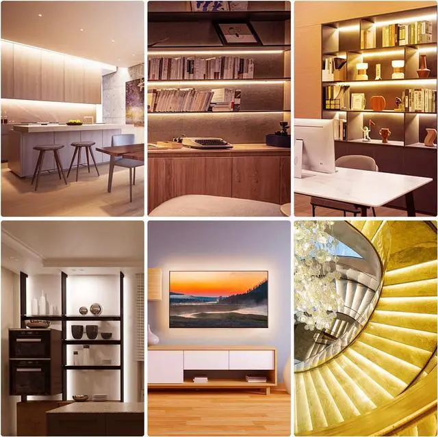 Alt view image 6 of 7 - Under Cabinet Lights 6 PCS Under Cabinet Lighting with Remote Dimmable LED Strip Lights for Bedroom LED Lights for Kitchen Cabinet Counter Shelf 2700K-6500K Warm to Daylight White 9.8ft