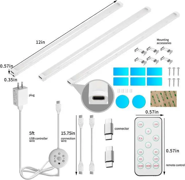 Alt view image 6 of 7 - LED Cabinet Lights Bar with Motion Sensor Dimmable Brightness and Color IR Remote Ultra Thin Strips Lighting Magnetic Mounting for Kitchen Bookshelf Closet 3Pack
