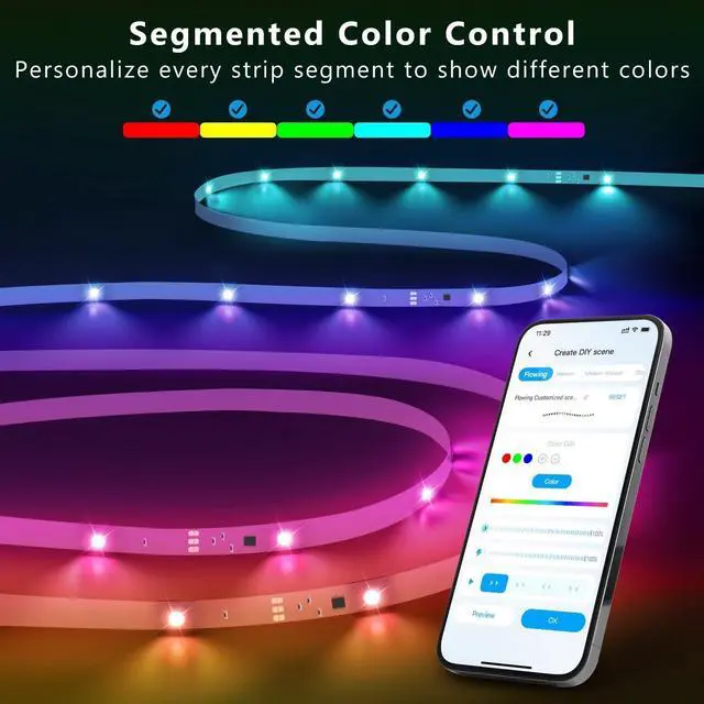 Alt view image 2 of 7 - Smart IC LED Strip Lights BGRIC LED Lights for Bedroom DIY Multiple Colors on One Line App Control Color Changing Strip Lighting Music Sync Home Decor 16.4 ft