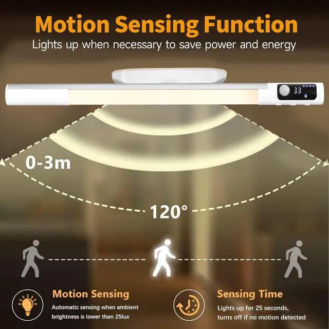 Alt view image 2 of 7 - Battery Powered Operated Wall Strip Lights Rechargeable Magnetic LED Light Bar with 3 Color Modes Dimmable Under Desk Light for Reading Under Shelf Wall Workshop Cabinet Closet Kitchen