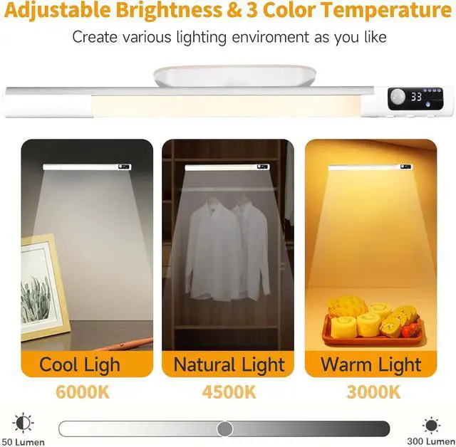 Alt view image 3 of 7 - Battery Powered Operated Wall Strip Lights Rechargeable Magnetic LED Light Bar with 3 Color Modes Dimmable Under Desk Light for Reading Under Shelf Wall Workshop Cabinet Closet Kitchen