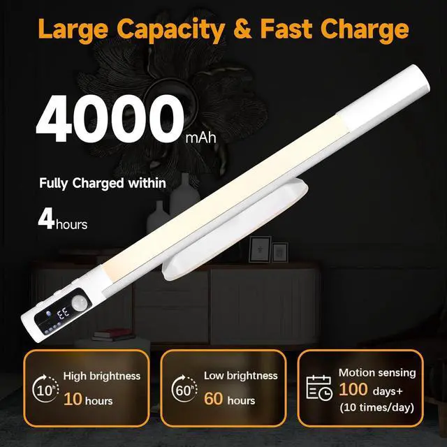 Alt view image 4 of 7 - Battery Powered Operated Wall Strip Lights Rechargeable Magnetic LED Light Bar with 3 Color Modes Dimmable Under Desk Light for Reading Under Shelf Wall Workshop Cabinet Closet Kitchen