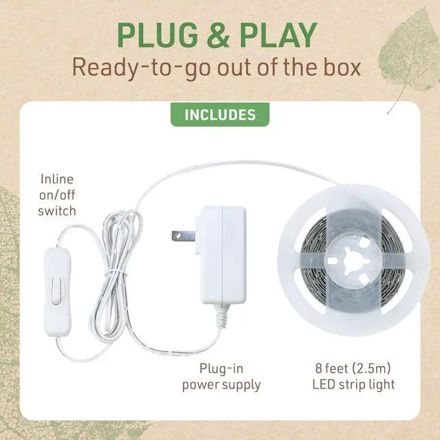 Alt view image 2 of 5 - Complete LED Strip Light Kits (Warm White) 8 ft Flexible Tape 3000K Under Cabinet Plug-in Power Supply 318320
