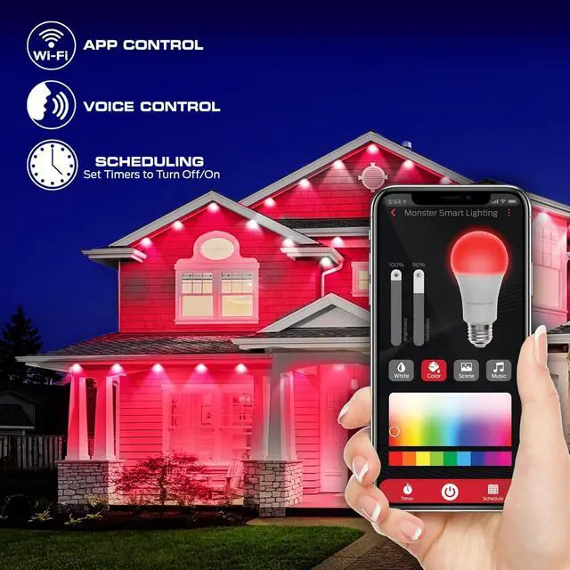 Alt view image 4 of 7 - Smart Permanent Outdoor Lights 50ft 36 LED Eaves Lights RGB+IC+WW Weather & Water Resistant App & Voice Control Compatible with Alexa and Google for Halloween Christmas & Year-Round