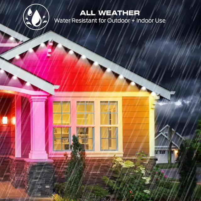 Alt view image 3 of 7 - Smart Permanent Outdoor Lights 50ft 36 LED Eaves Lights RGB+IC+WW Weather & Water Resistant App & Voice Control Compatible with Alexa and Google for Halloween Christmas & Year-Round