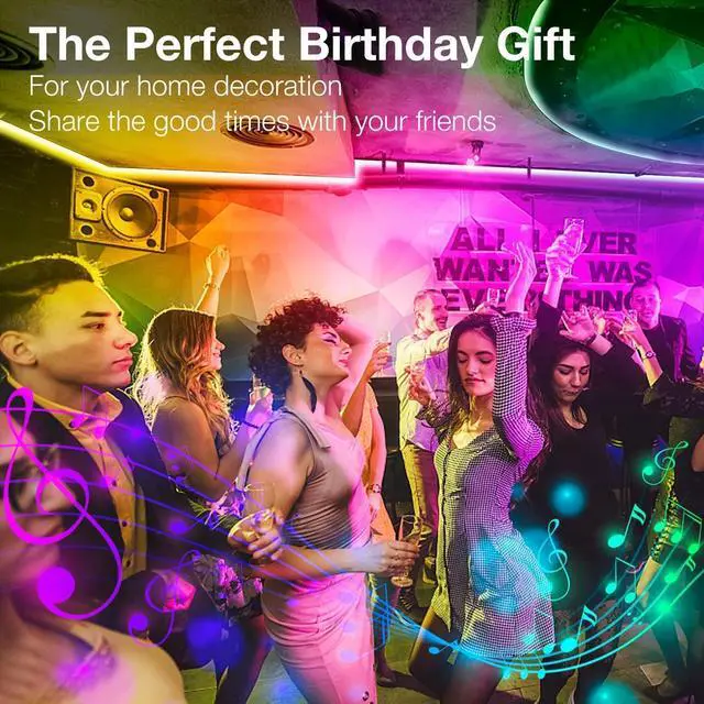 Alt view image 7 of 7 - LED Strip Lights 100ft Smart Lighting with App Remote Control RGB LED Lights for Bedroom Music Sync Color Changing for Room Home Decor Party (1 Roll)