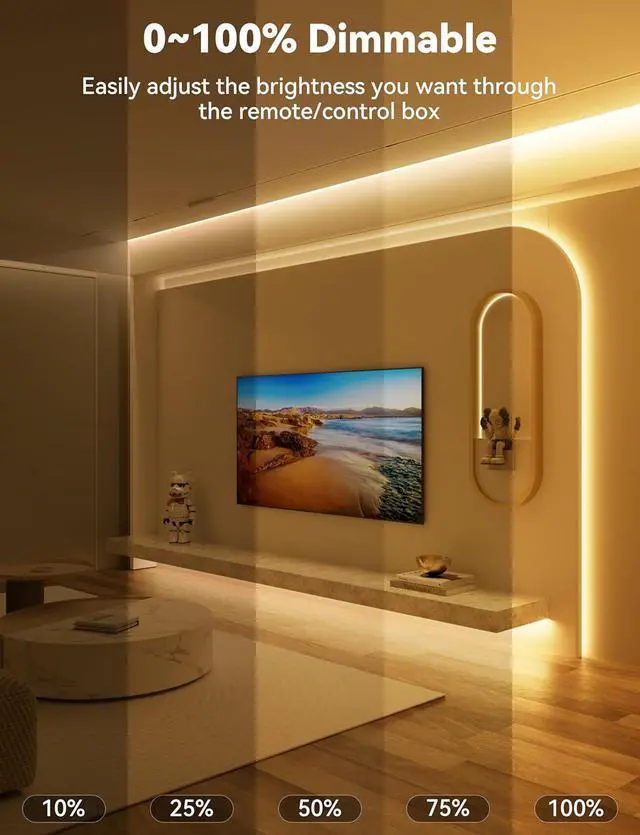 Alt view image 2 of 7 - COB LED Strip Light 16.4ft Engineering Level UL Listed Warm White 2700K CRI93+ Super Bright High Lumen Dimmable 24V Flexible LED Tape Light with RF Remote for Cabinets Home&Office DIY Lighting