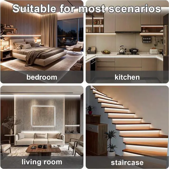 Alt view image 3 of 7 - 100FT COB Led Strip Lights Uniform 6500K COB Rope Light Bright Daylight White lights High Density App/Remote Control Indoor 24V Cuttable Cabinet Lights for Bedroom Bookshelf Showcase Kitchen