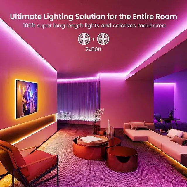 Alt view image 3 of 7 - LED Lights Strip 100 FT LED Lights for Bedroom 100ft RGB Rope Light for Room Bluetooth APP Control Color Changing Strip Sync with Music para Cuarto for Bedroom Home Party Decoration