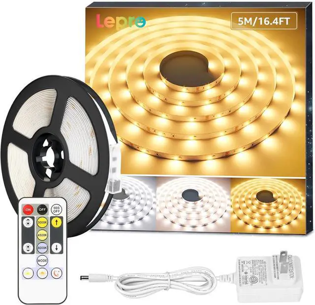 Main image of LED Tunable White Strip Light Warm to Cool White 16.4ft Dimmable Bright LED Tape Lights 300 LEDs 2835 Strong 3M Adhesive Not Cuttable Suitable for Christmas Decorations Home Bedroom