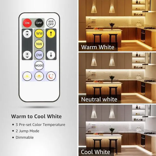 Alt view image 2 of 7 - LED Tunable White Strip Light Warm to Cool White 32.8ft Dimmable Bright LED Tape Lights 600 LEDs 2835 Strong 3M Adhesive Not Cuttable Suitable for Christmas Decorations Home Bedroom
