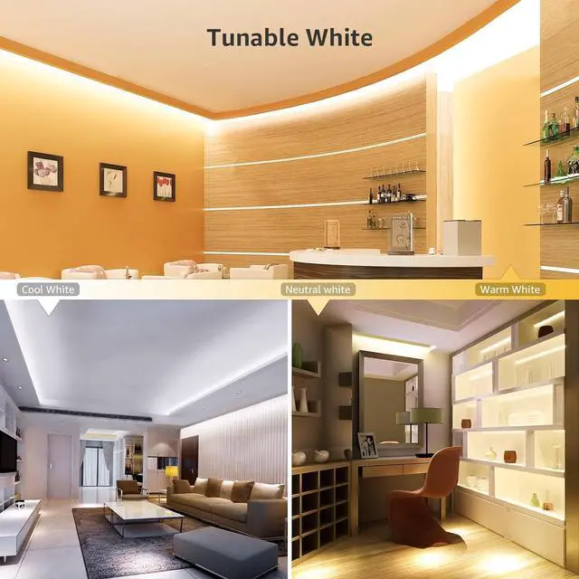 Alt view image 4 of 7 - LED Tunable White Strip Light Warm to Cool White 32.8ft Dimmable Bright LED Tape Lights 600 LEDs 2835 Strong 3M Adhesive Not Cuttable Suitable for Christmas Decorations Home Bedroom