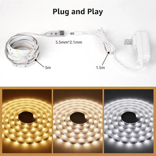 Alt view image 7 of 7 - LED Tunable White Strip Light Warm to Cool White 16.4ft Dimmable Bright LED Tape Lights 300 LEDs 2835 Strong 3M Adhesive Not Cuttable Suitable for Christmas Decorations Home Bedroom