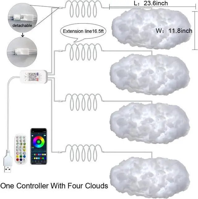 Alt view image 2 of 2 - 4PCS 3D Big Cloud lightning Light Kit Music Sync Warm Multicolor lightning Changing Strip Lights 360 Degree Wireless Remote APP NO DIY Coolest Decorations for Adults and Kids Indoor Home Bedroom