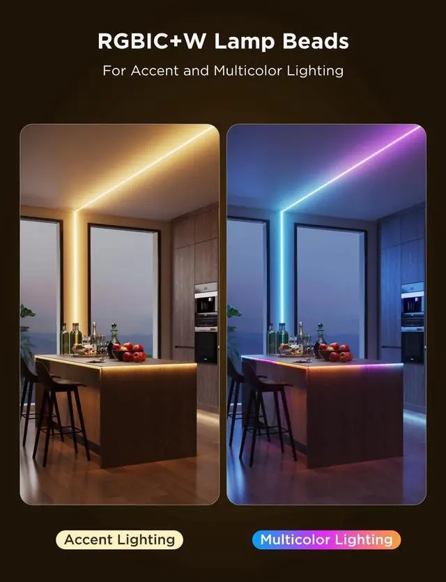 Alt view image 3 of 7 - COB LED Strip Light Pro LED Lights for Bedroom Compatible with Alexa Google Assistant and Matter RGBICW Light with Warm White Smart Strip Light LED Lights for Bedroom Color Changing 9.8ft