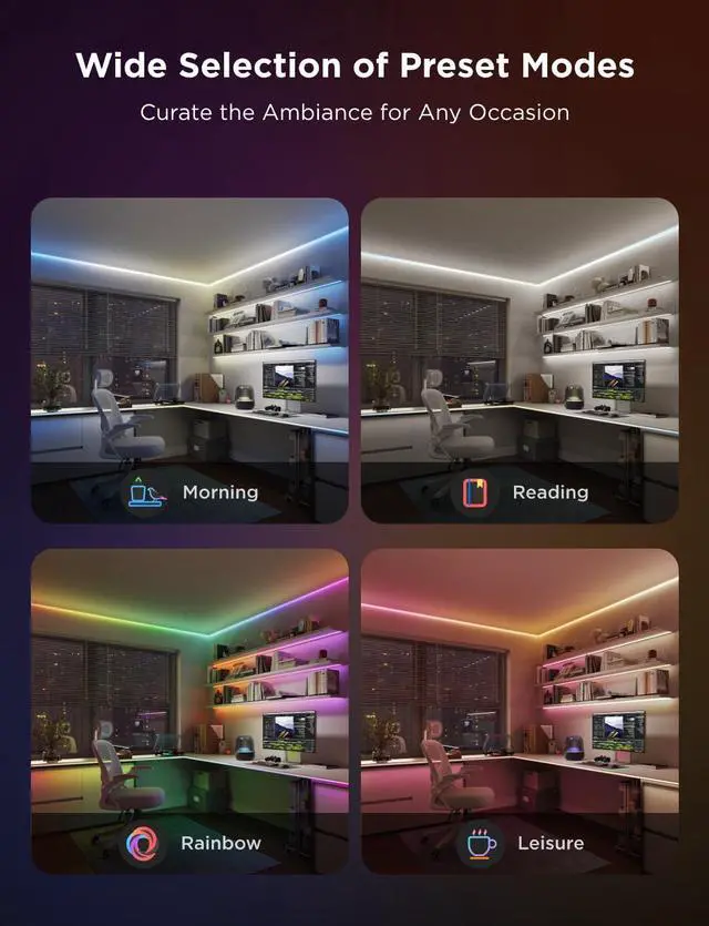 Alt view image 4 of 7 - COB LED Strip Light Pro LED Lights for Bedroom Compatible with Alexa Google Assistant and Matter RGBICW Light with Warm White Smart Strip Light LED Lights for Bedroom Color Changing 9.8ft