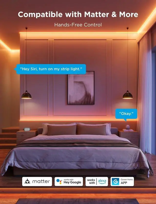 Alt view image 7 of 7 - COB LED Strip Light Pro LED Lights for Bedroom Compatible with Alexa Google Assistant and Matter RGBICW Light with Warm White Smart Strip Light LED Lights for Bedroom Color Changing 9.8ft