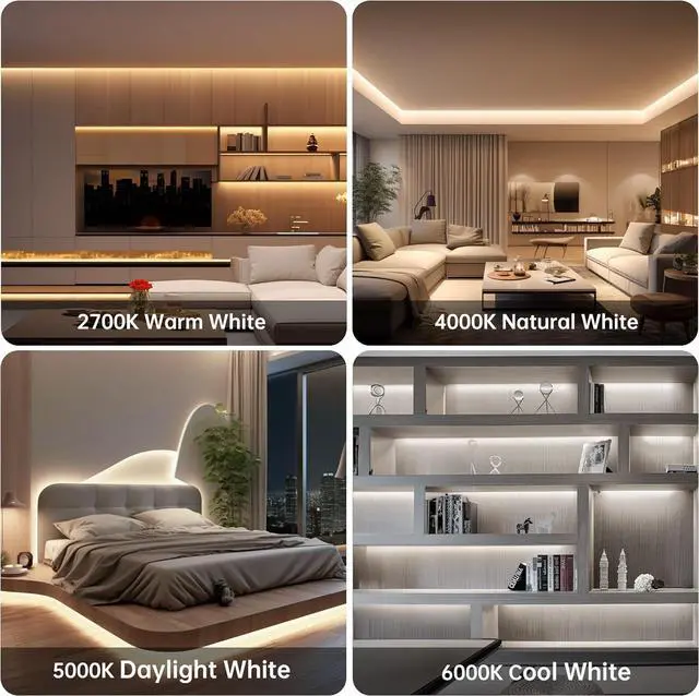 Alt view image 5 of 5 - Tunable COB LED Strip Light Kit Dimmable 2700K-6500K Tape Light with IR Remote Adapter Flexible Rope LED Ribbon for Bedroom Home Lighting Mirror Kitchen Bar Cabinet Daylight Warm White