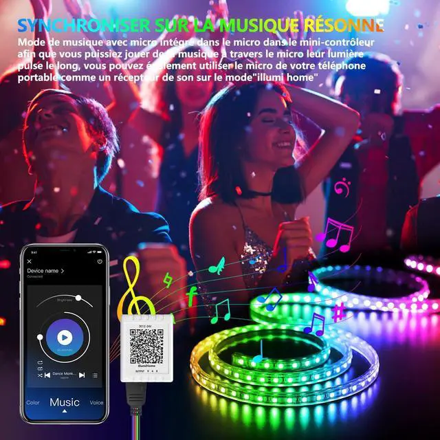 Alt view image 3 of 6 - Led Lights for Bedroom 100ft Music Sync Color Changing Led Strip Lights Smart with Remote and App Control Built-in Mic for Party Home Room Decor Luces LED para Cuarto