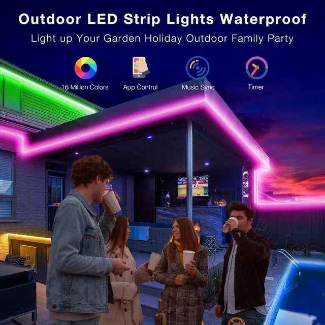 Alt view image 3 of 7 - Outdoor LED Strip Lights IP67 Waterproof LED Lights with Remote APP Control Color Changing LED Rope Lights for Bedroom Bathroom Roof Balcony Pool 24V 100ft