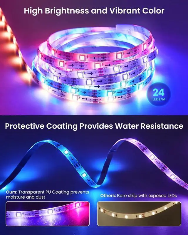 Alt view image 5 of 7 - 9.84ft RGB+IC LED Lights for 32-43 Inch TV Backlight Strip Behind TV with Music Sync Bluetooth APP and Voice Control 44 Scene Modes for Ambient Mood Lighting Monitor Game Bedroom Living Room