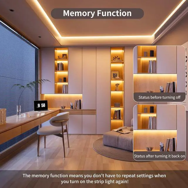 Alt view image 5 of 7 - Warm White LED Strip Light 24V LED led Light Strip with Remote 3000K Super Bright 16.4ft/5m cob led Strip Light Dimmable Timer for Bedroom Kitchen Mirror Cabinet Shelf