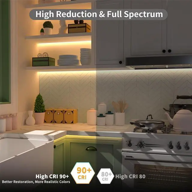 Alt view image 7 of 7 - Warm White LED Strip Light 24V LED led Light Strip with Remote 3000K Super Bright 16.4ft/5m cob led Strip Light Dimmable Timer for Bedroom Kitchen Mirror Cabinet Shelf