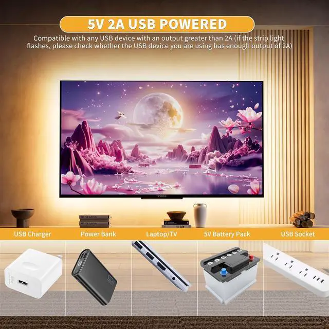 Alt view image 6 of 7 - 5V USB COB LED Strip Light 6.56ft/2m 1200lm 640LEDs Dimmable 3000K Warm White CRI90+ with RF Remote TV Backlight Flexible Under Cabinet Tape Light for Bedroom Kitchen Home Office DIY Lighting