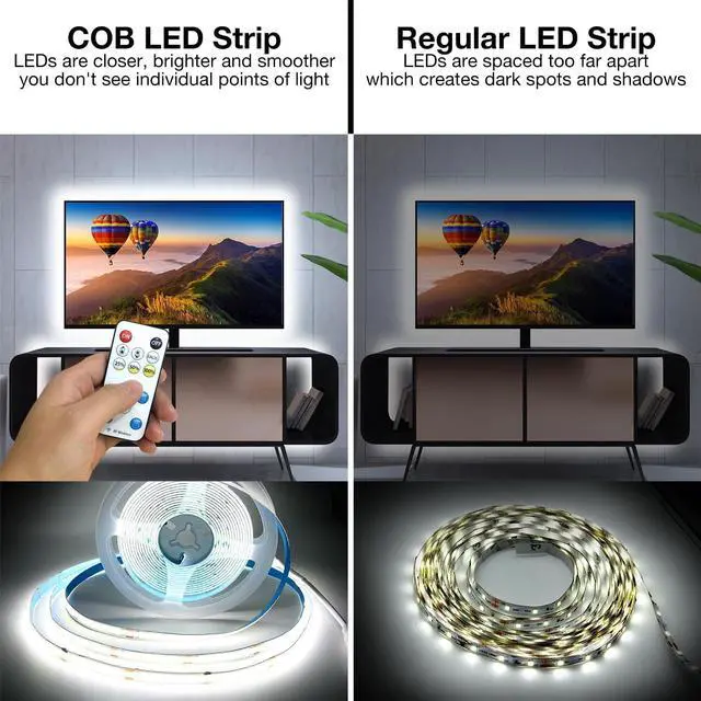Alt view image 5 of 7 - COB LED Strip Lights LED Light Strips with Remote and App 16.4ft 6500K Dimmable Bright Daylight White LED COB Light Strip Adhesive Indoor COB LED Lights for Bedroom Living Room TV Shelf Cabinet