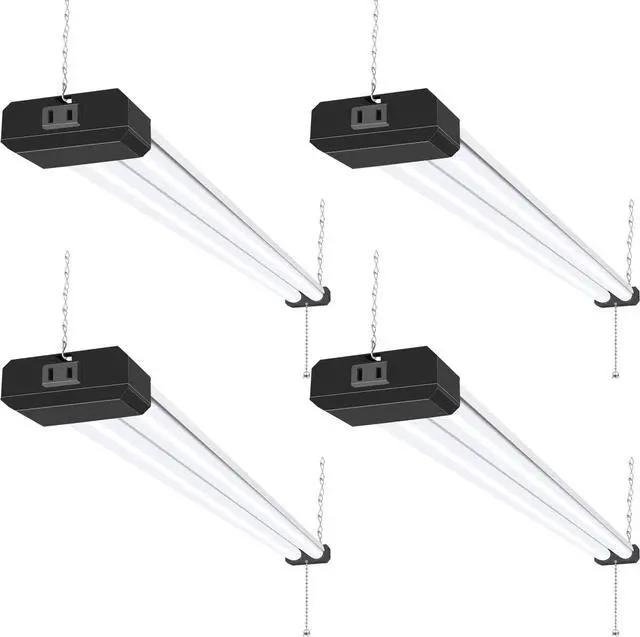 Main image of 4 Pack 4FT LED Shop Light Linkable Utility Shop Lights 42W 5000K Daylight White Shop Light for Garages Workshops Hanging or FlushMount Power Cord with Pull Chain Switch Balck ETL