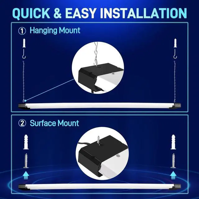 Alt view image 3 of 6 - 4 Pack 4FT LED Shop Light Linkable Utility Shop Lights 42W 5000K Daylight White Shop Light for Garages Workshops Hanging or FlushMount Power Cord with Pull Chain Switch Balck ETL
