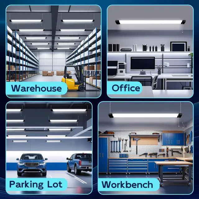 Alt view image 6 of 6 - 4 Pack 4FT LED Shop Light Linkable Utility Shop Lights 42W 5000K Daylight White Shop Light for Garages Workshops Hanging or FlushMount Power Cord with Pull Chain Switch Balck ETL