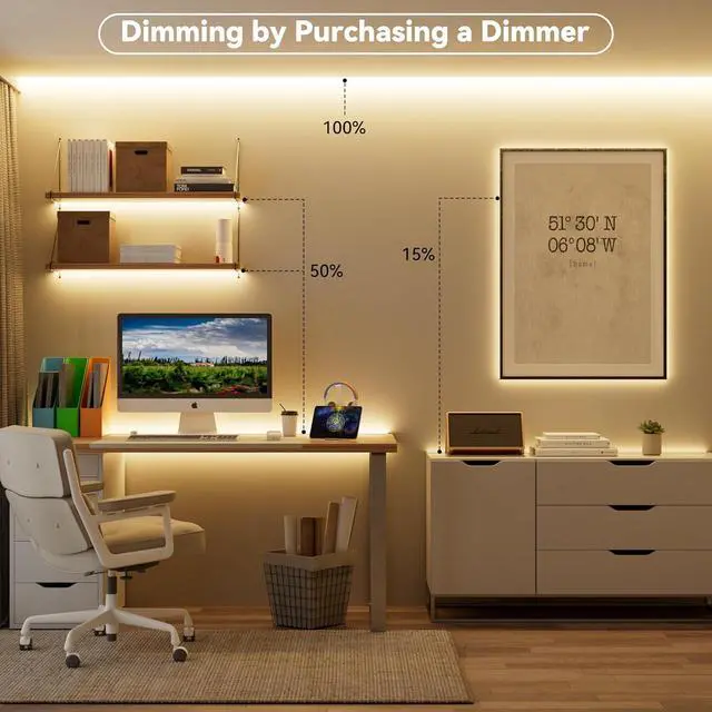 Alt view image 3 of 7 - COB LED Strip 20ft/6.1m CRI 90+ Warm White 3000K High Lumen Super Bright Flexible DC24V LED Tape Light for Cabinet Home Office DIY Lighting Projects(Adapter & Controller NOT Included)