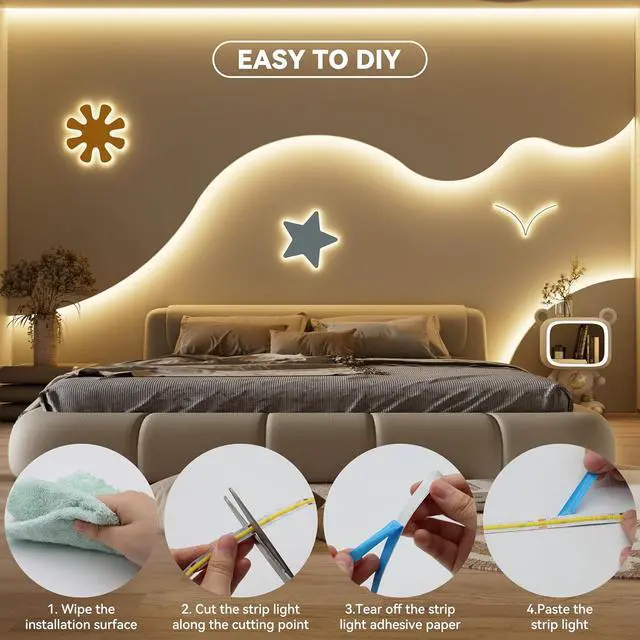 Alt view image 5 of 7 - COB LED Strip 20ft/6.1m CRI 90+ Warm White 3000K High Lumen Super Bright Flexible DC24V LED Tape Light for Cabinet Home Office DIY Lighting Projects(Adapter & Controller NOT Included)