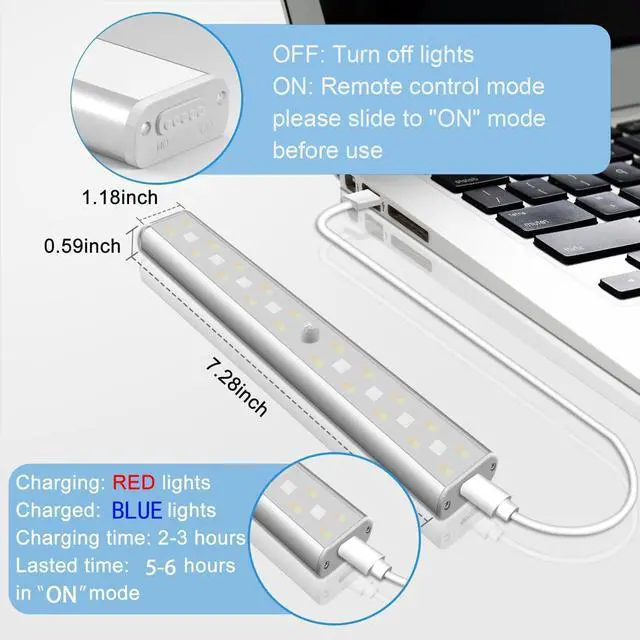 Alt view image 6 of 7 - Under Cabinet Lighting Wireless with Remote, 48 LED Recharge Under Cabinet Lights, Kitchen Counter Lights Dimm LED Closet Light RGB Bar for Shelf, Car, Hallway, 15 Color Changing, 6 Pack