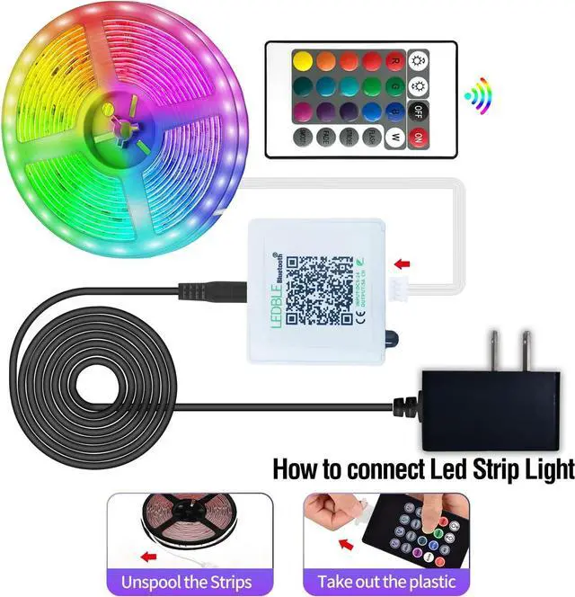 Alt view image 5 of 6 - Led Strip Lights 60ft Music Sync Color Changing Built-in Mic Bluetooth App Control LED Tape Lights with Remote 5050 RGB Rope Light Strips