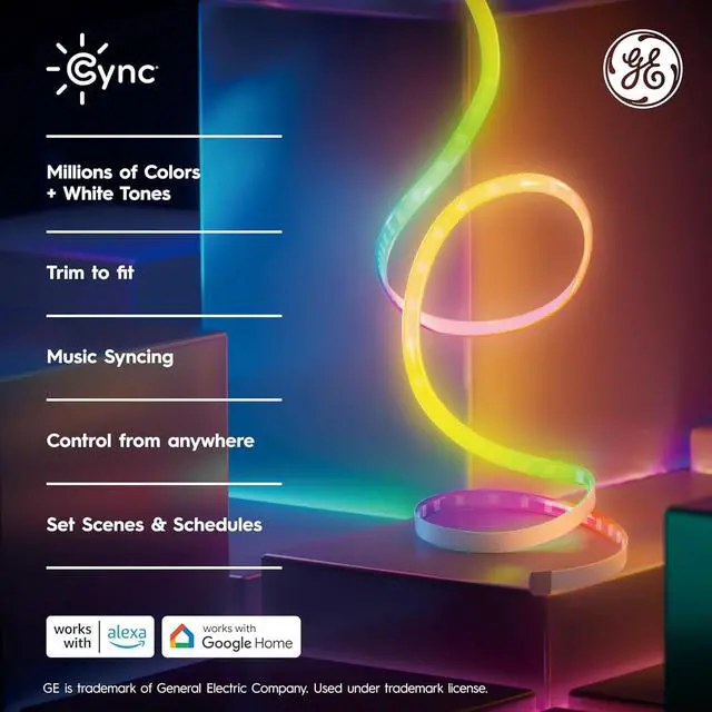 Alt view image 2 of 7 - GE Dynamic Effects Smart LED Light Strip with Music Sync Color Changing WiFi Lights Indoor Light Strip Compatible with Alexa and Google Home 16ft and Power Supply
